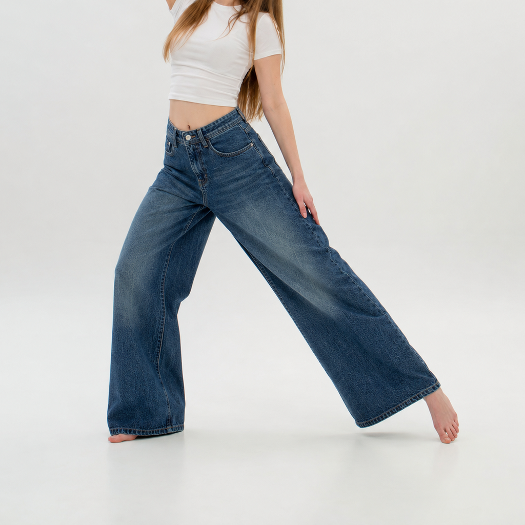 Women's Wide Leg Spray Whiskered Jeans (20157)