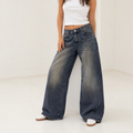Women's Wide Leg Spray Whiskered Jeans (20157)