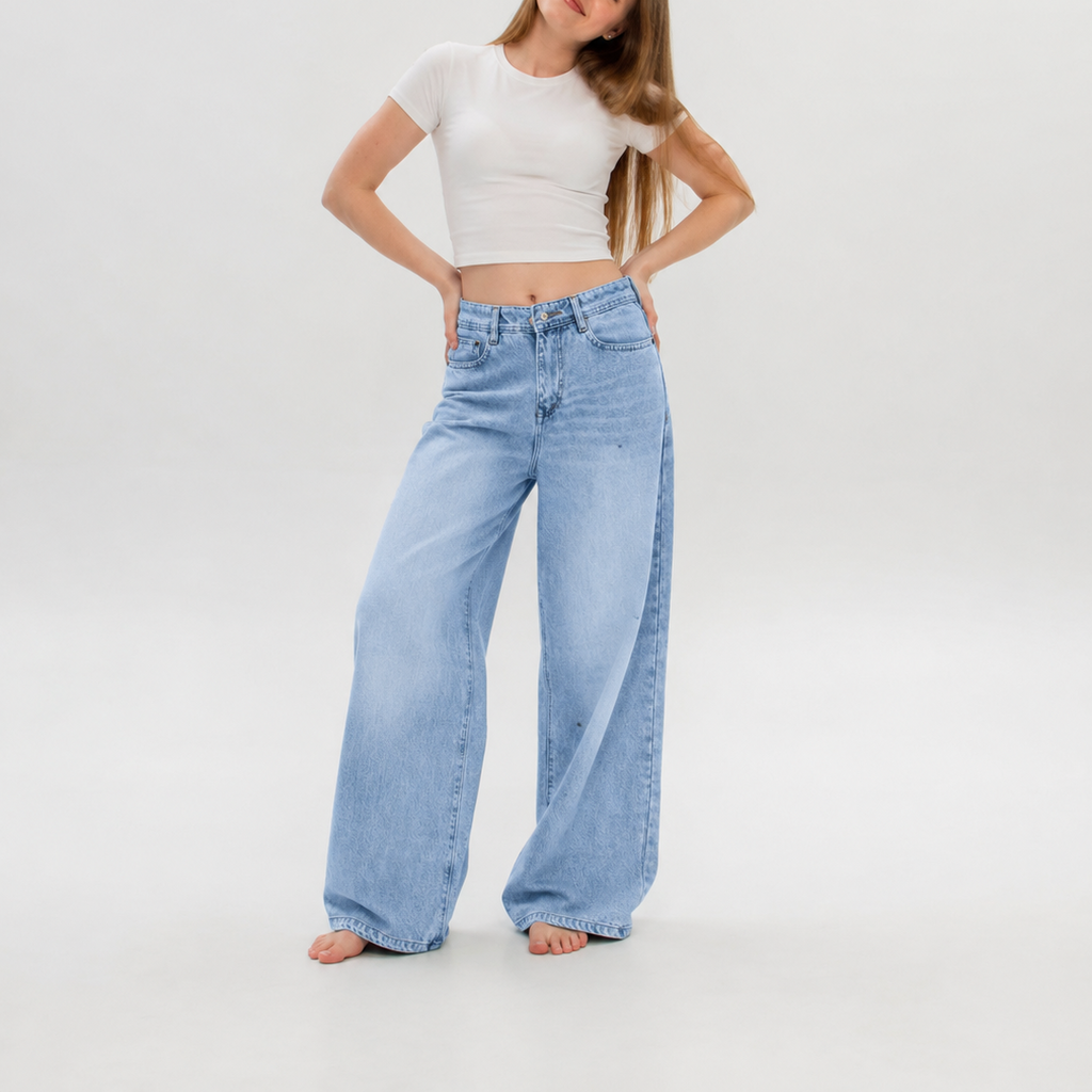 Women's Wide Leg Spray Whiskered Jeans (20157)