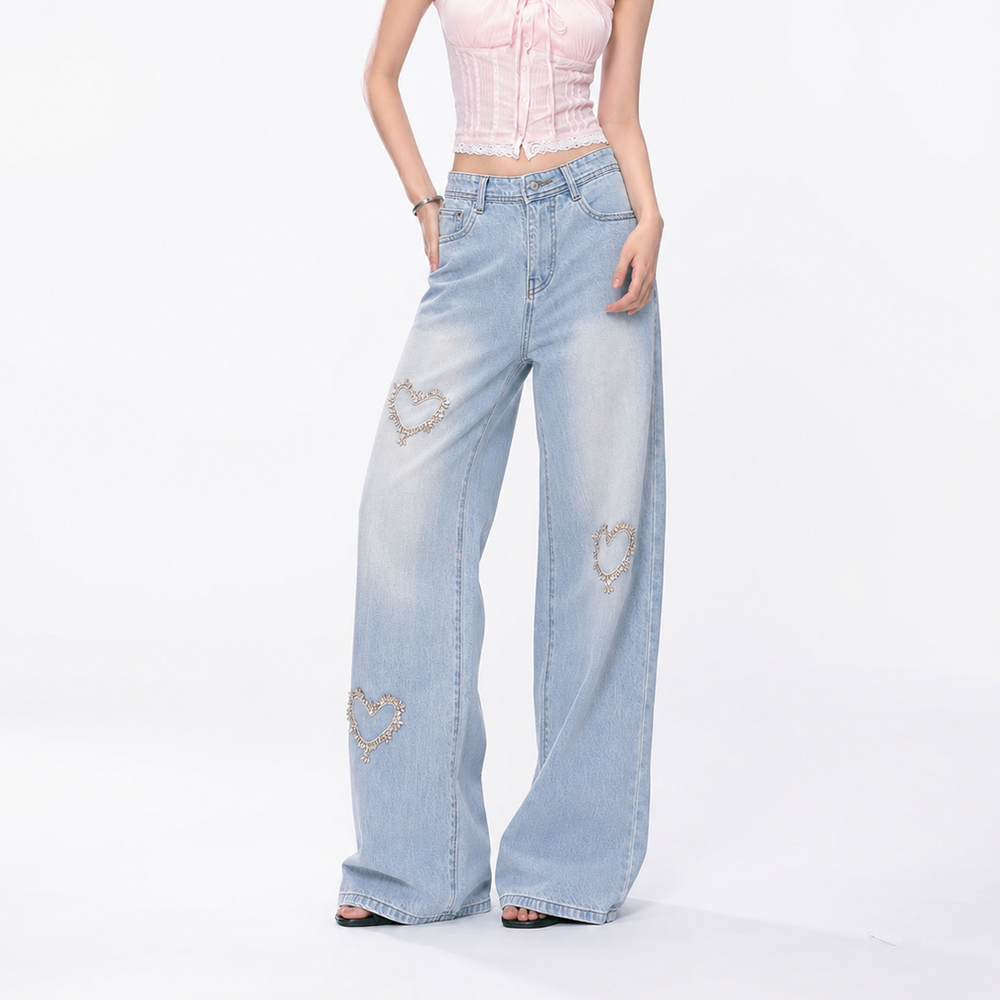 Women’s Diamond Heart Wide Leg Jeans