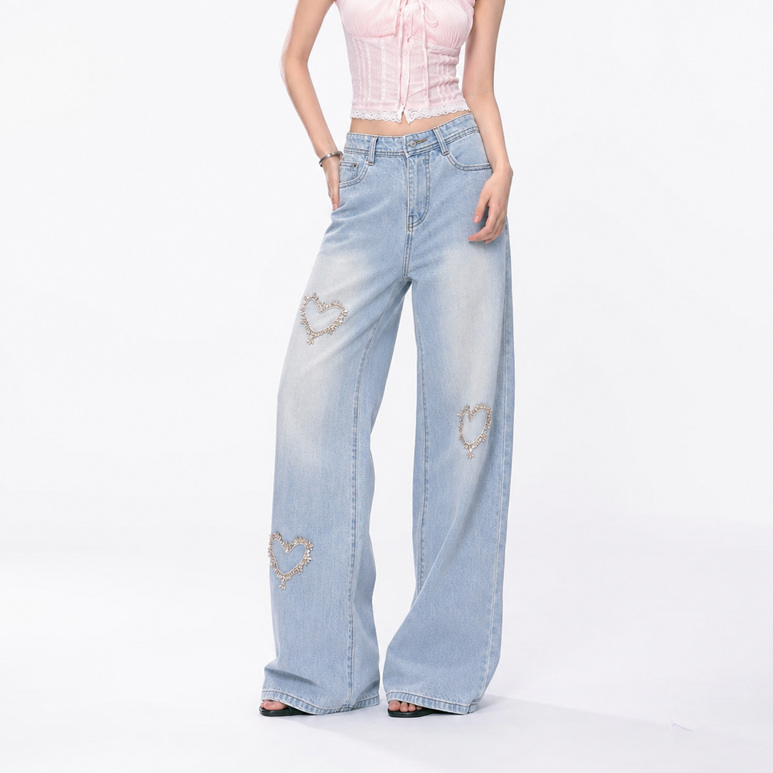 Women’s Diamond Heart Wide Leg Jeans